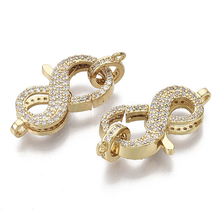Brass Micro Pave Clear Cubic Zirconia Lobster Claw Clasps ZIRC-S066-023-NF-1