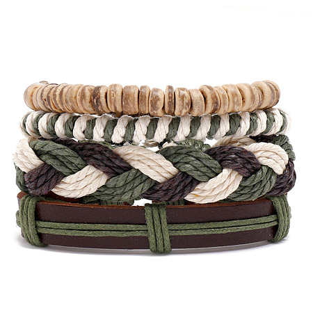 4Pcs PU Leather Cord Braided Bracelets for Women Men WGF3AFD-01-1