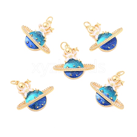 Eco-Friendly Brass Micro Pave Cubic Zirconia with Enamel Pendants X-KK-K268-22G-1