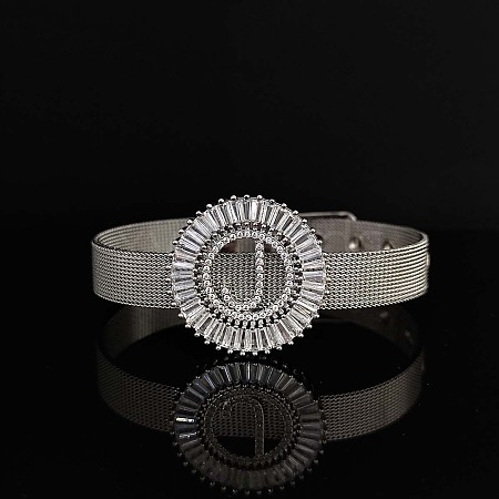 Brass Micro Pave Clear Cubic Zirconia Bangles for Women FS-WGA7409-47-1