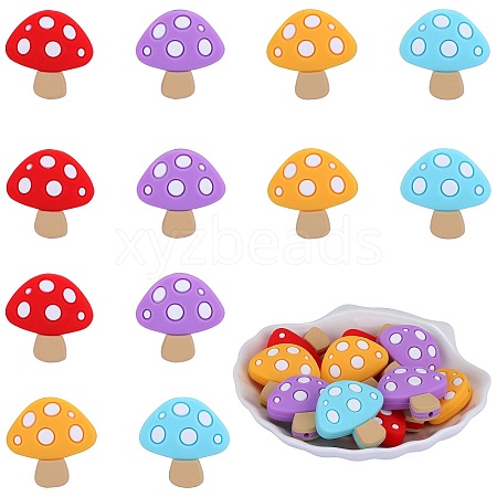 12Pcs 4 Colors Mushroom Food Grade Eco-Friendly Silicone Focal Beads SIL-SZ0001-10-1