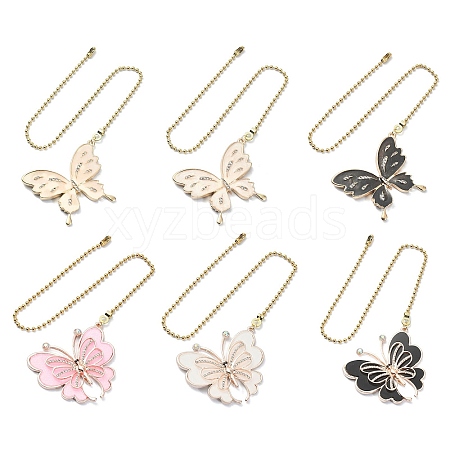 6Pcs 6 Style Butterfly Alloy Rhinestone Ceiling Fan Pull Chain Extenders FIND-JF00115-1