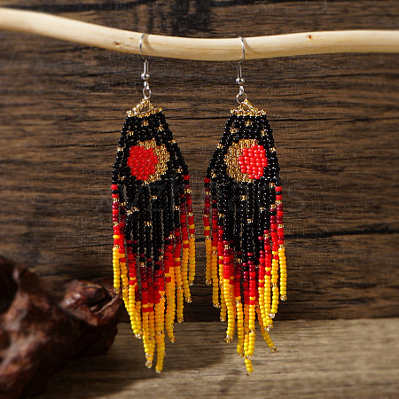 Bohemian Glass Bead Moon Fringe Earrings BM6276-1-1