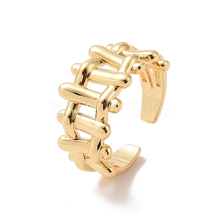 Brass Braided Design Open Cuff Ring for Women RJEW-P034-04G-1