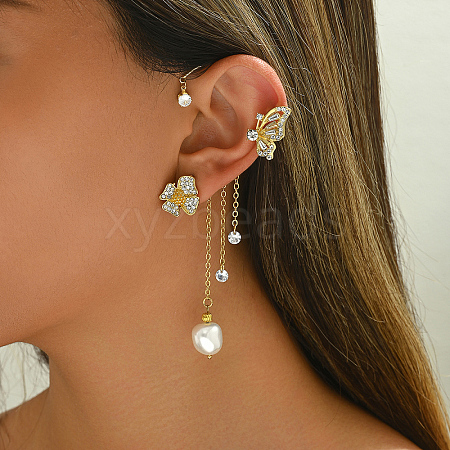 Elegant Zinc Alloy Butterfly Flower Tassel Cuff Earrings DN4229-1