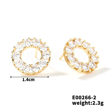 Copper Geometric Hollow Circle Stud Earrings Women Simple Zirconia Fashion Ear Jewelry OJ7270-2-1