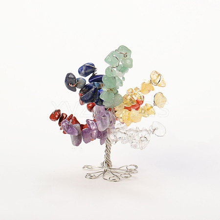 Natural Gemstone Chips Tree of Life Decorations TREE-PW0004-09-1