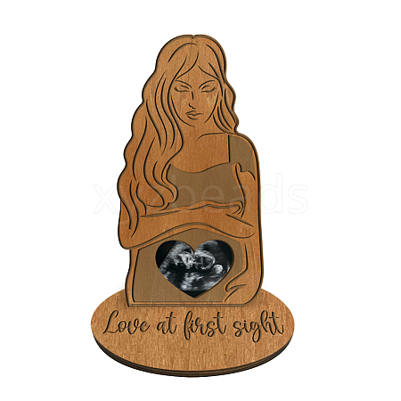 Wood Pregnant Woman Picture Frame Stand DJEW-WH0061-002-1