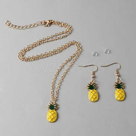 Alloy Enamel Pineapple Dangle Earrings & Pendant Necklace SJEW-WH0009-04-1