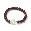 Dyed & Heated Natural Red Tiger Eye & Synthetic Hematite Stretch Bracelet BJEW-M236-01P-2