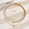 Stainless Steel & White Imitation Pearl Asymmetrical Double Layer Necklaces RG9925-3