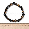 Tiger Eye with Hematite Partition and Lava Beaded Stretch Bracelets for Women Men BJEW-Q031-02A-5