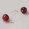 Red Resin Cherry Dangle Stud Earrings EJEW-SZC0003-01G-2