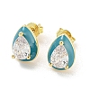 Teardrop Real 18K Gold Plated Brass Stud Earrings EJEW-L269-093G-1