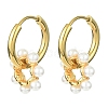 Brass Flower with Plastic Pearls Beaded Dangle Hoop Earrings EJEW-JE05277-1