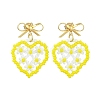 Heart Handmade Glass Seed Beads Dangle Stud Earrings EJEW-MZ00369-4