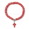 Synthetic Imperial Jasper Beads & Turquoise Cross Stretch Bracelets for Women Men BJEW-JB11382-02-2