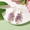 Natural Lepidolite/Purple Mica Stone Chips Tree of Life Dangle Earrings EJEW-JE05730-03-2