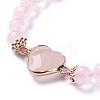 Natural Rose Quartz Stretch Heart Link Bracelets BJEW-P265-01D-3