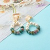 Natural Indian Agate with Glass Pearl Beads Dangle Stud Earrings EJEW-TA00001-2