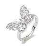 Adjustable Brass Butterfly Finger Rings with Clear Cubic Zirconia CU-CBA7E55-18P-01-4
