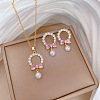 Brass Micro Pave Cubic Zirconia with Plastic Pearl Pendant Necklace & Stud Earrings WG7AC39-154-1