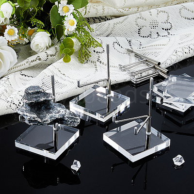 Stainless Steel Crystal Ball Display Holder with Square Clear Acrylic Bases AJEW-WH0695-152P-B-1