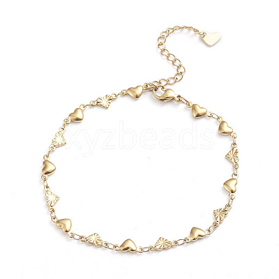 Heart 304 Stainless Steel Link Chain Bracelets BJEW-L673-008-G-1