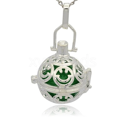 Silver Color Plated Brass Hollow Round Cage Pendants KK-J216-13S-1