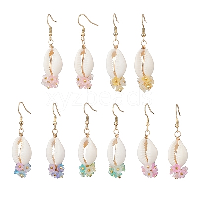 Natural Mixed Cowrie Shell Dangle Earrings EJEW-JE06858-1