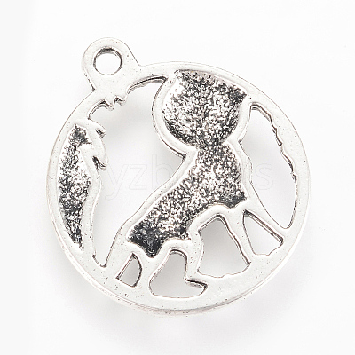 Tibetan Style Alloy Howling Wolf Pendants TIBEP-Q064-12AS-RS-1