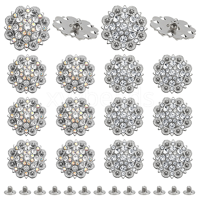 20Pcs 2 Colors Flower Zinc Alloy & Rhinestone & Glass Rivets BUTT-NB0001-83-1