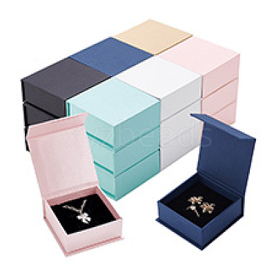 18Pcs 6 Colors Square Paper Magnetic Flip Jewelry Storage Gift Case CON-PH0003-02-1