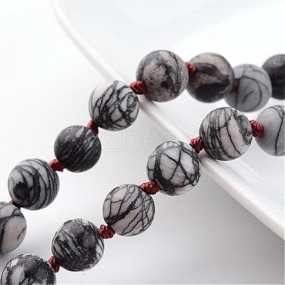 Natural Black Silk Stone/Netstone Necklaces NJEW-D264-09-1