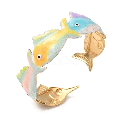 Ocean 304 Stainless Steel Enamel Cuff Bangles for Women BJEW-F518-02C-G-1