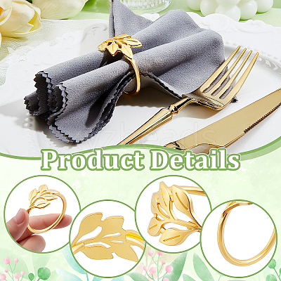 60Pcs Christmas Theme Alloy Leaf Napkin Rings AJEW-PB0001-03G-1