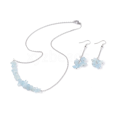Natural Aquamarine Chips Beaded Jewelry Set SJEW-JS01231-07-1