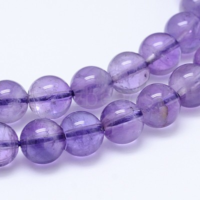 Natural Amethyst Round Bead Strands G-M212-6mm-02A-1