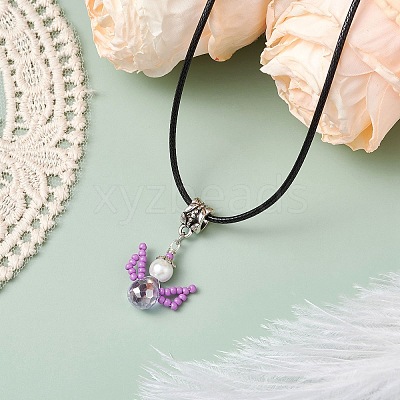 Glass Seed Beads & Glass Pearl Angel Pendant Necklaces NJEW-MZ00056-03-1