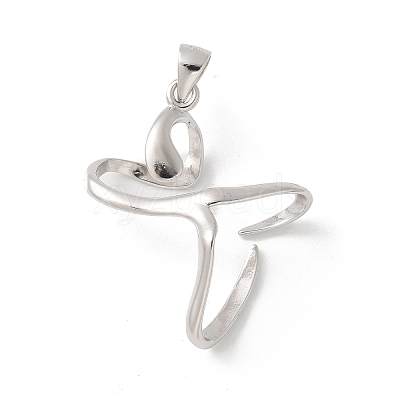 1Pc Rhodium Plated 925 Sterling Silver 2 Prongs Pendant Blank Cabochon Settings FIND-GO0001-76-1