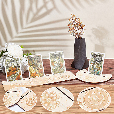 4Pcs 4 Style Wood Candle Holders & Tarot Card Stands DJEW-GF0001-47D-1