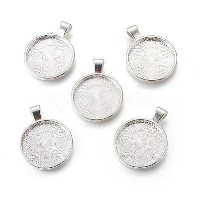 Flat Round Alloy Pendant Cabochon Settings LS-PALLOY-A15654-S-1