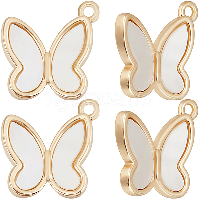 4Pcs Brass Pave Freshwater Shell Butterfly Charms KK-BBC0016-61-1