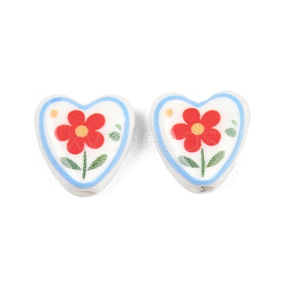 Floral Printed Porcelain Beads PORC-A033-01B-1