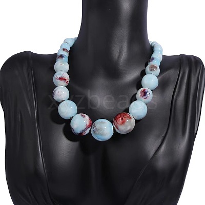 Ethnic Style Porcelain Round Graduated Beaded Waxed Cord Necklaces for Women FS-WG62C5E-02-1