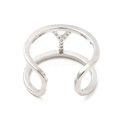 Clear Cubic Zirconia Initial Letter Open Cuff Ring RJEW-A012-01P-Y-1