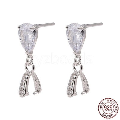 Anti-Tarnish Rhodium Plated 925 Sterling Silver Dangle Stud Earing Settings X-STER-K038-008P-1