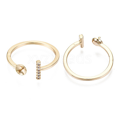 Brass Micro Clear Cubic Zirconia Cuff Finger Rings Setting X-KK-T056-52G-NF-1