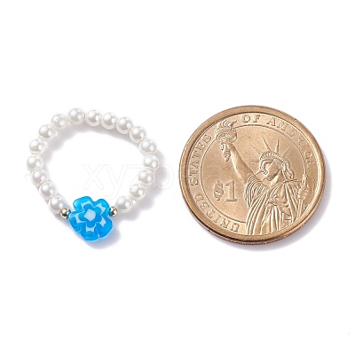 Shell Pearl Stretch Finger Ring RJEW-TA00019-1