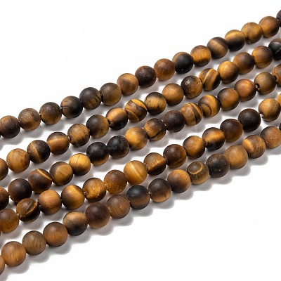 Natural Frosted Tiger Eye Round Bead Strands G-M064-6mm-02-1